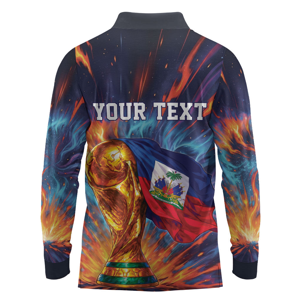 Personalized World Football 2026 Afro Haiti Long Sleeve Polo Shirt Les Grenadiers Trophy Flag Art
