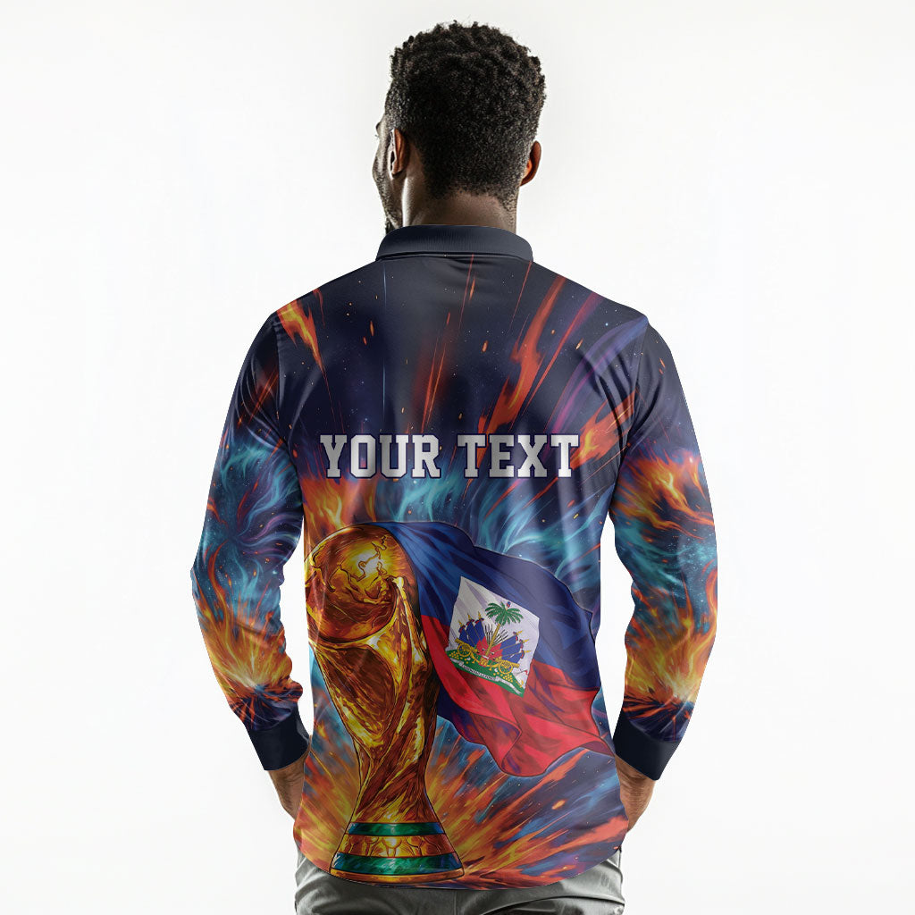 Personalized World Football 2026 Afro Haiti Long Sleeve Polo Shirt Les Grenadiers Trophy Flag Art
