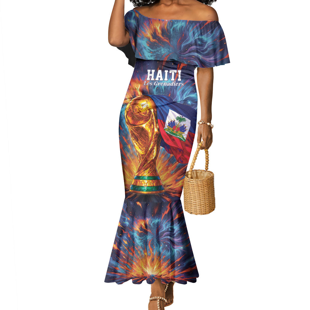 Personalized World Football 2026 Afro Haiti Mermaid Dress Les Grenadiers Trophy Flag Art