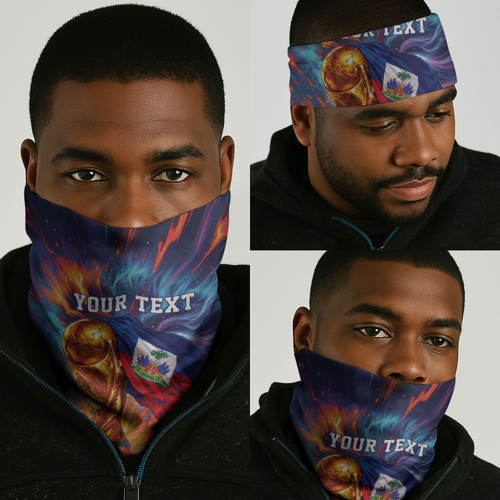 Personalized World Football 2026 Afro Haiti Neck Gaiter Les Grenadiers Trophy Flag Art