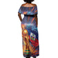 Personalized World Football 2026 Afro Haiti Off Shoulder Maxi Dress Les Grenadiers Trophy Flag Art