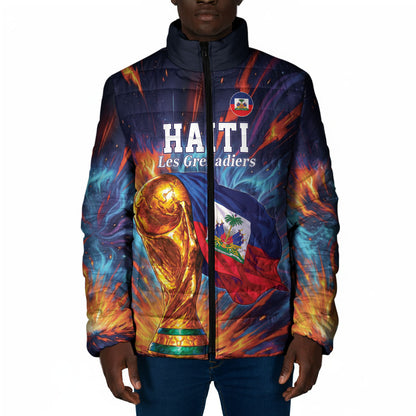 Personalized World Football 2026 Afro Haiti Padded Jacket Les Grenadiers Trophy Flag Art