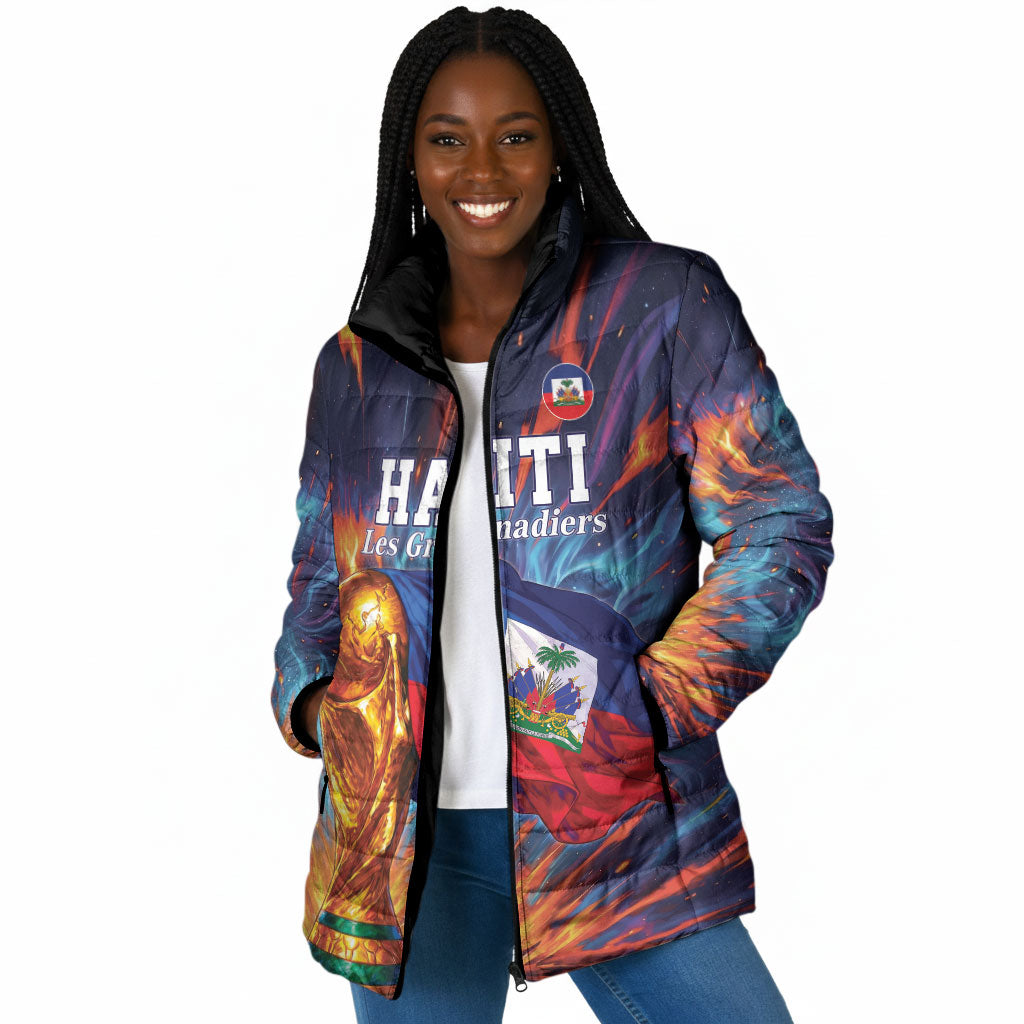Personalized World Football 2026 Afro Haiti Padded Jacket Les Grenadiers Trophy Flag Art