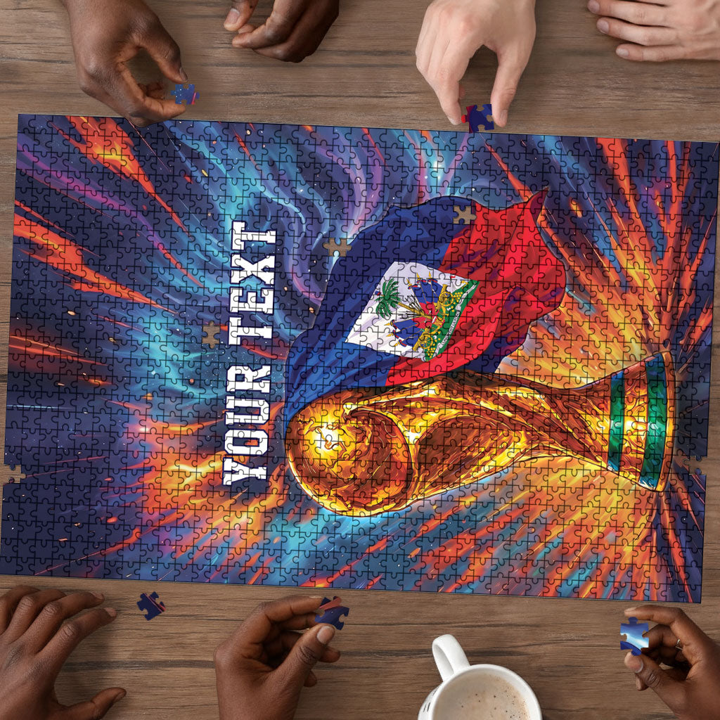 Personalized World Football 2026 Afro Haiti Puzzle Les Grenadiers Trophy Flag Art