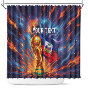 Personalized World Football 2026 Afro Haiti Shower Curtain Les Grenadiers Trophy Flag Art