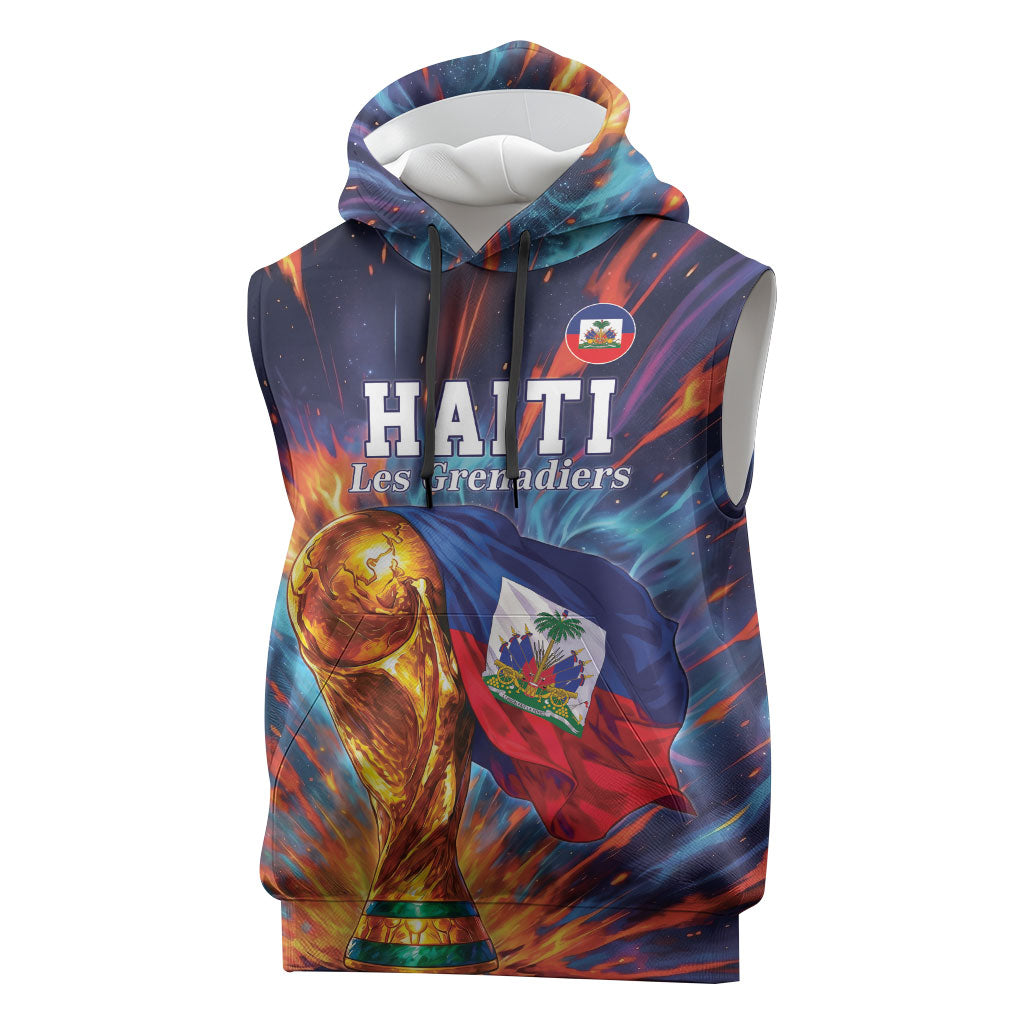 Personalized World Football 2026 Afro Haiti Sleeveless Hoodie Les Grenadiers Trophy Flag Art