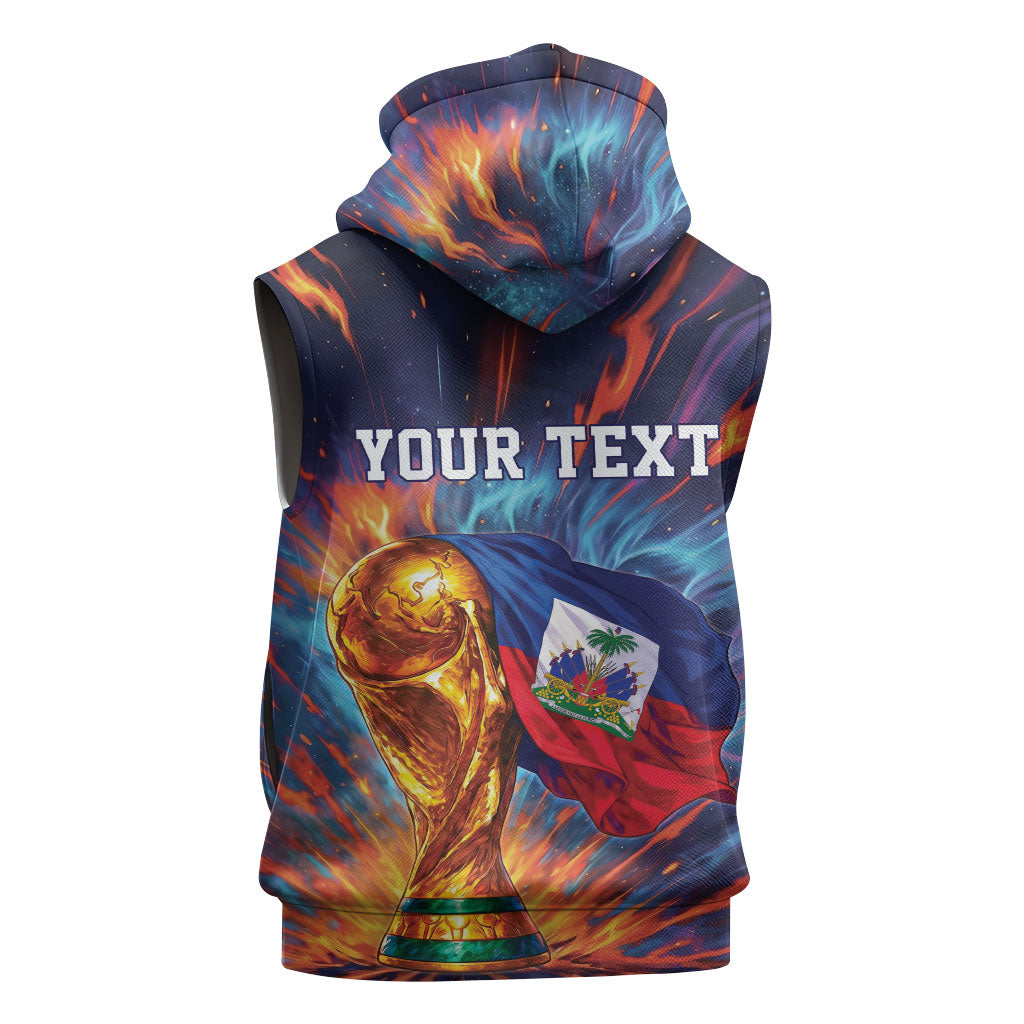 Personalized World Football 2026 Afro Haiti Sleeveless Hoodie Les Grenadiers Trophy Flag Art