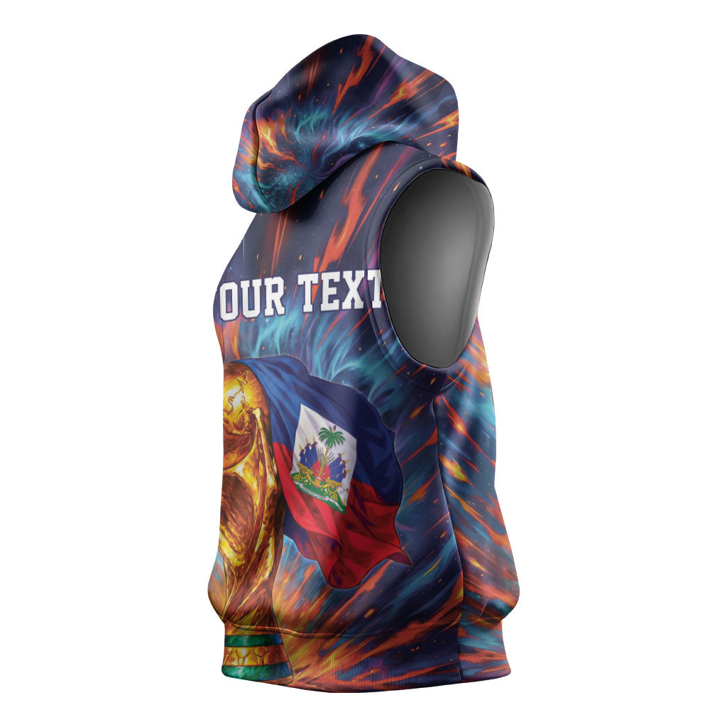 Personalized World Football 2026 Afro Haiti Sleeveless Hoodie Les Grenadiers Trophy Flag Art