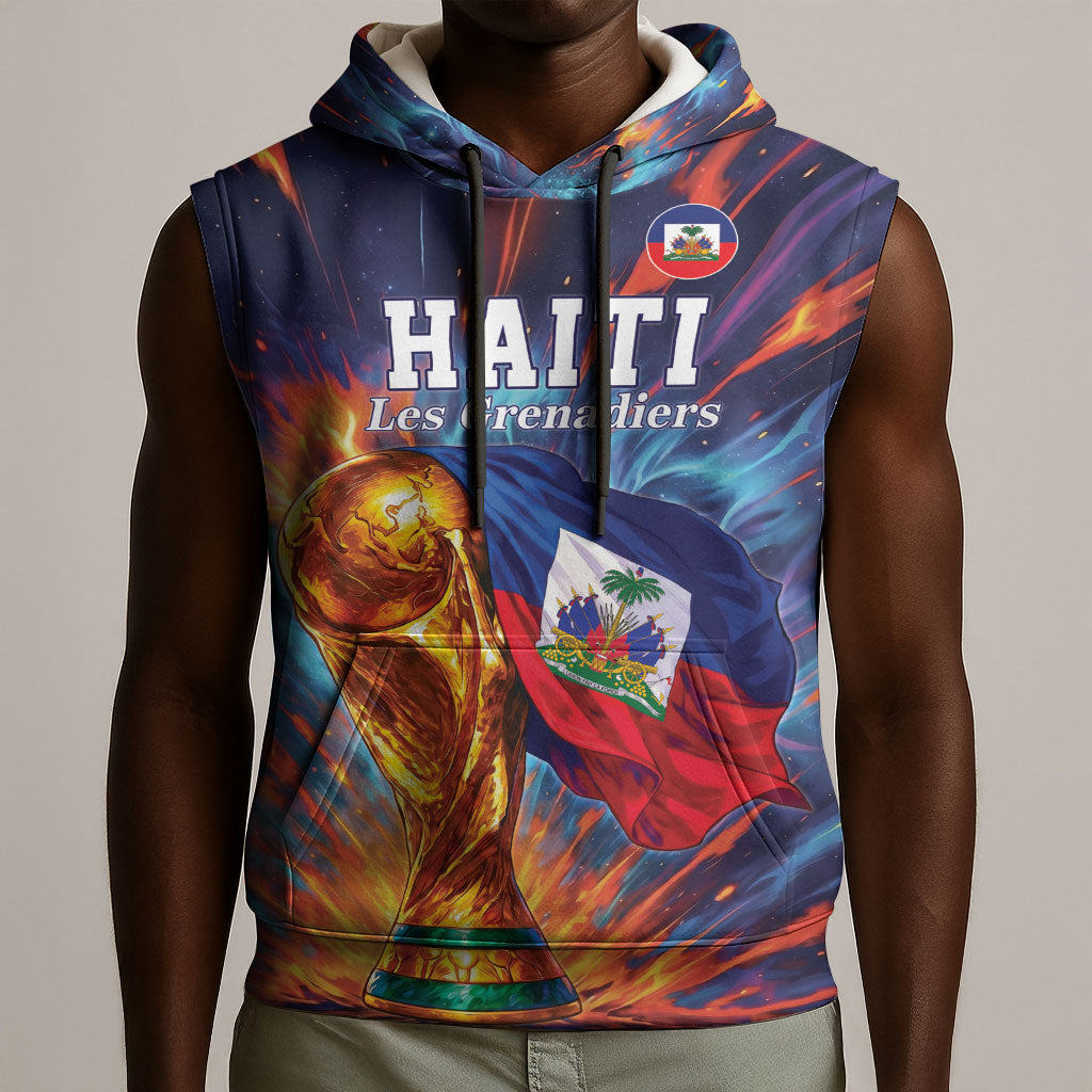 Personalized World Football 2026 Afro Haiti Sleeveless Hoodie Les Grenadiers Trophy Flag Art