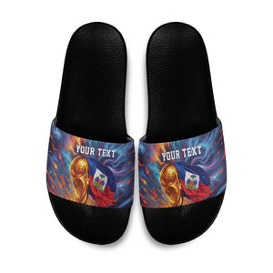 Personalized World Football 2026 Afro Haiti Slide Sandals Les Grenadiers Trophy Flag Art
