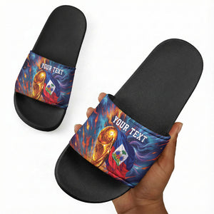 Personalized World Football 2026 Afro Haiti Slide Sandals Les Grenadiers Trophy Flag Art