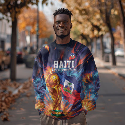 Personalized World Football 2026 Afro Haiti Sweatshirt Les Grenadiers Trophy Flag Art