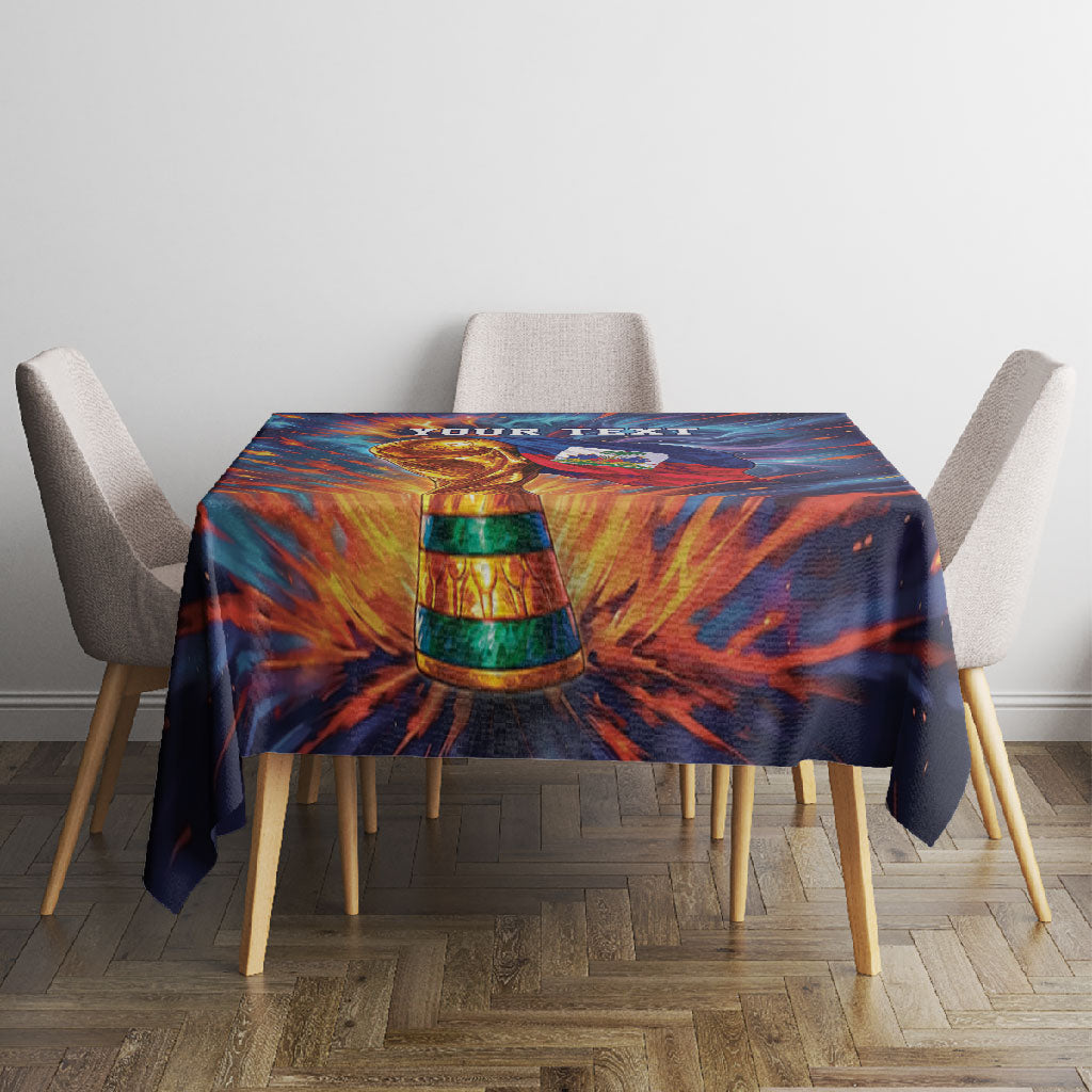 Personalized World Football 2026 Afro Haiti Tablecloth Les Grenadiers Trophy Flag Art