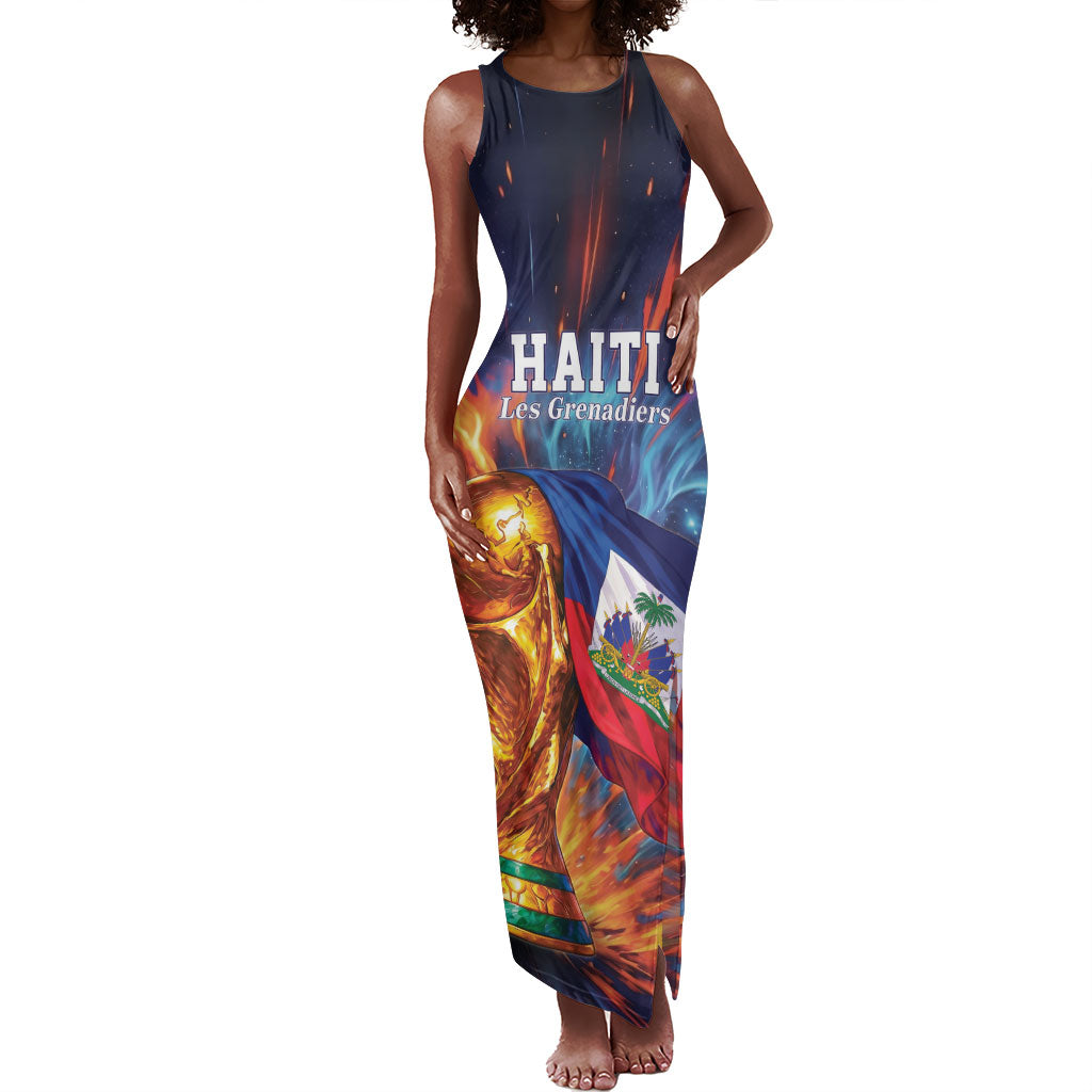 Personalized World Football 2026 Afro Haiti Tank Maxi Dress Les Grenadiers Trophy Flag Art
