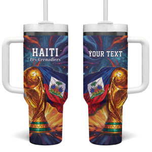 Personalized World Football 2026 Afro Haiti Tumbler With Handle Les Grenadiers Trophy Flag Art