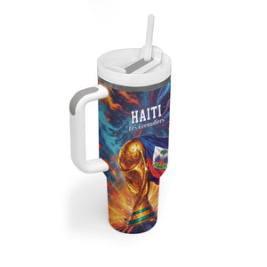 Personalized World Football 2026 Afro Haiti Tumbler With Handle Les Grenadiers Trophy Flag Art