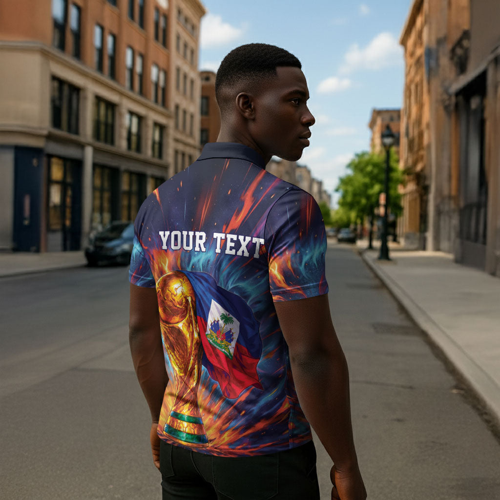 Personalized World Football 2026 Afro Haiti Zipper Polo Shirt Les Grenadiers Trophy Flag Art