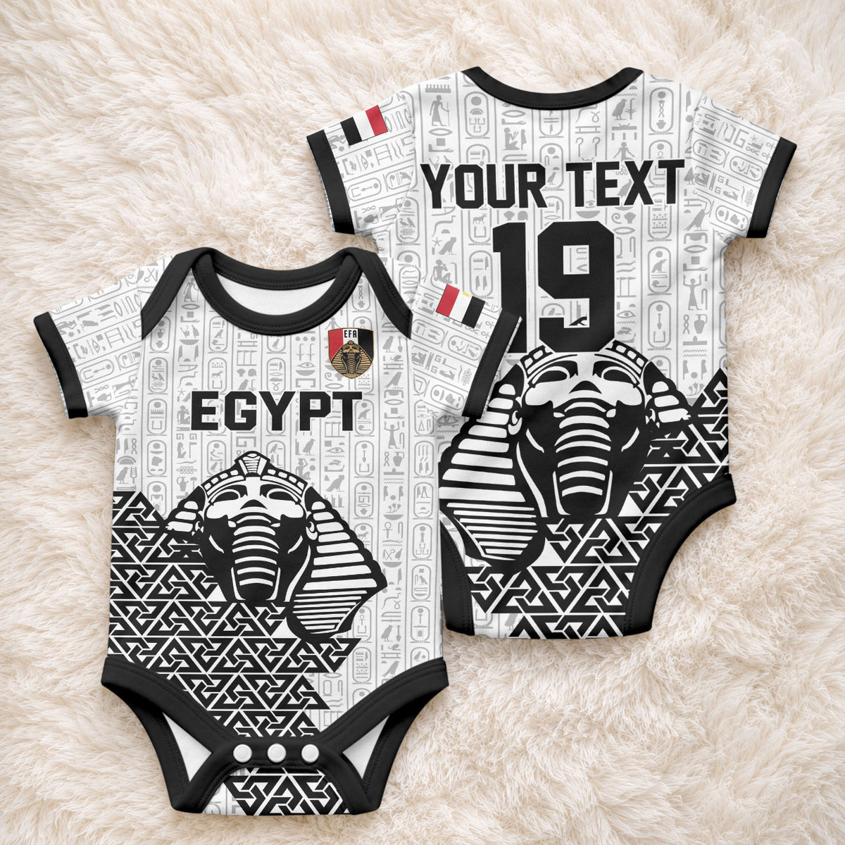 Custom World Football 2026 Egypt Baby Onesie Pharaohs Hieroglyphs Pride White Version