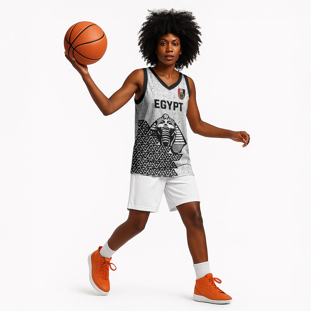 Custom World Football 2026 Egypt Basketball Jersey Pharaohs Hieroglyphs Pride White Version