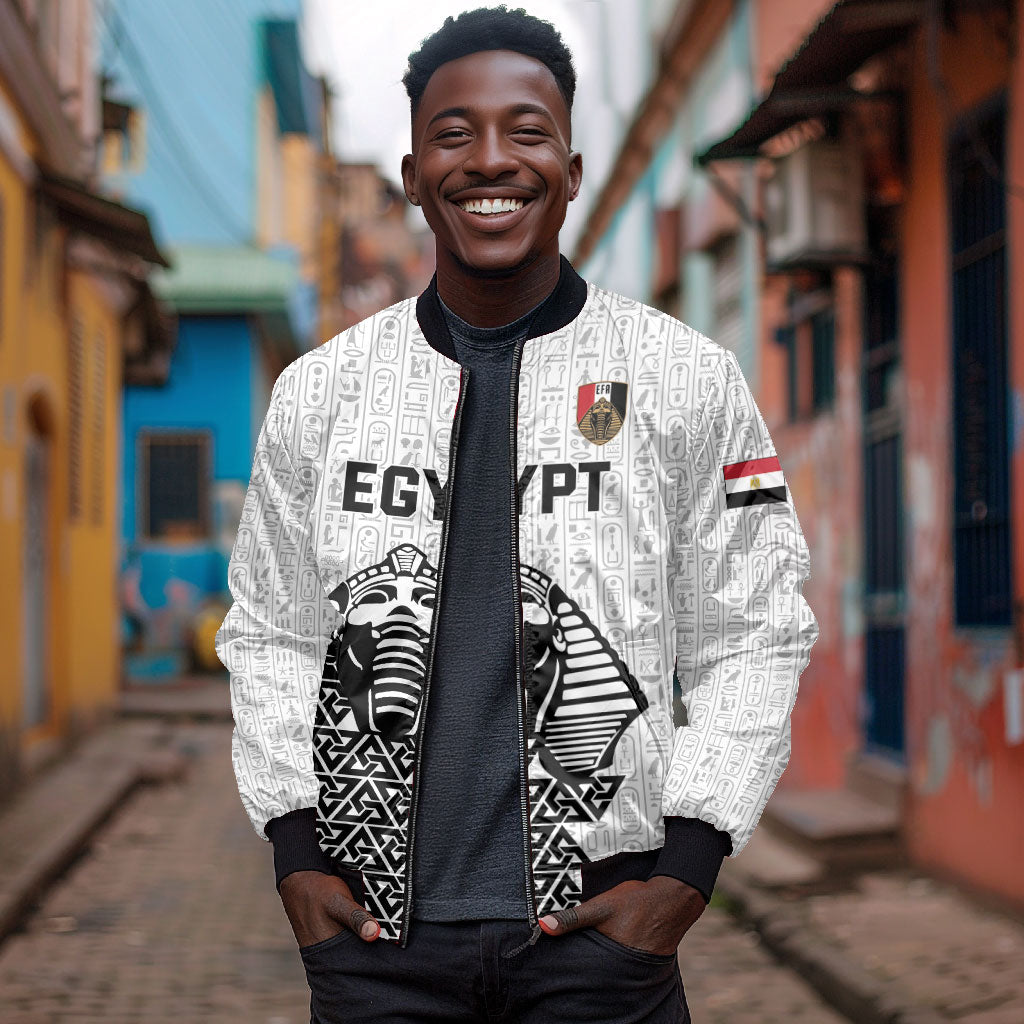 Custom World Football 2026 Egypt Bomber Jacket Pharaohs Hieroglyphs Pride White Version