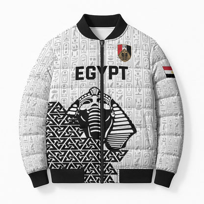 Custom World Football 2026 Egypt Bomber Puffer Jacket Pharaohs Hieroglyphs Pride White Version