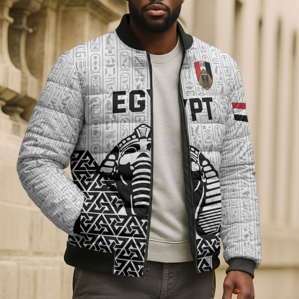 Custom World Football 2026 Egypt Bomber Puffer Jacket Pharaohs Hieroglyphs Pride White Version