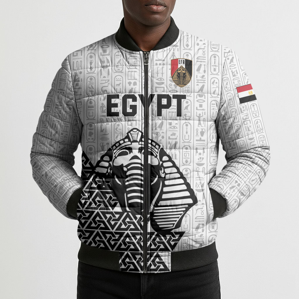 Custom World Football 2026 Egypt Bomber Puffer Jacket Pharaohs Hieroglyphs Pride White Version