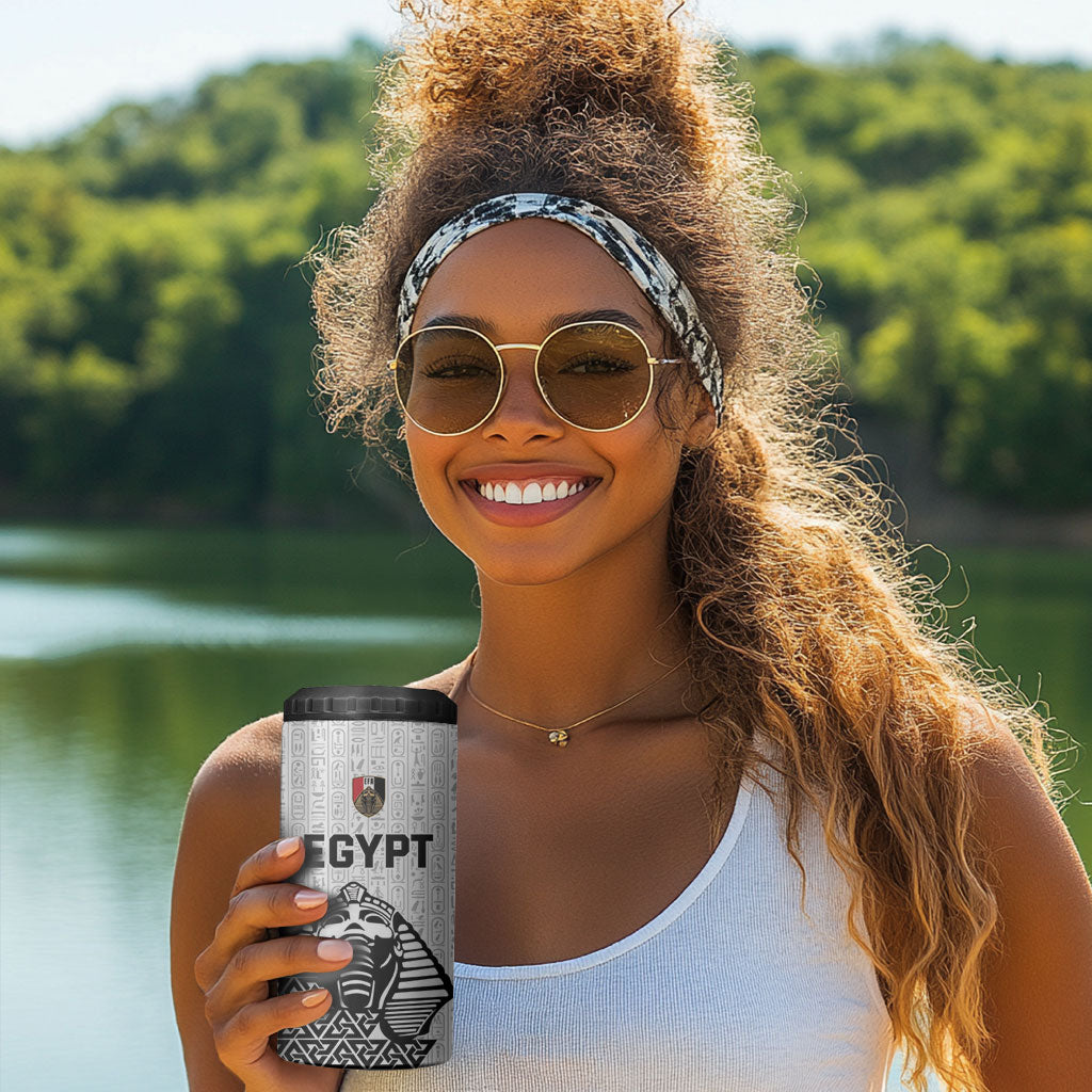 Custom World Football 2026 Egypt 4 in 1 Can Cooler Tumbler Pharaohs Hieroglyphs Pride White Version