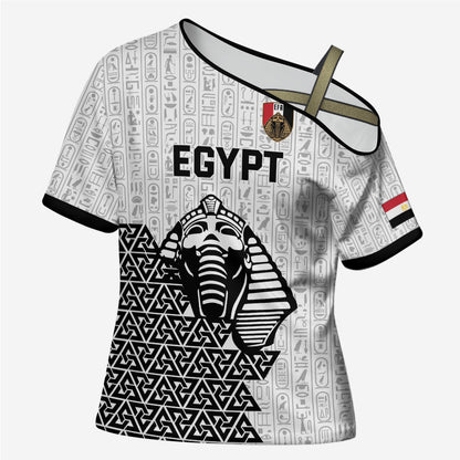Custom World Football 2026 Egypt Cross Shoulder Shirt Pharaohs Hieroglyphs Pride White Version