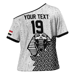 Custom World Football 2026 Egypt Cross Shoulder Shirt Pharaohs Hieroglyphs Pride White Version