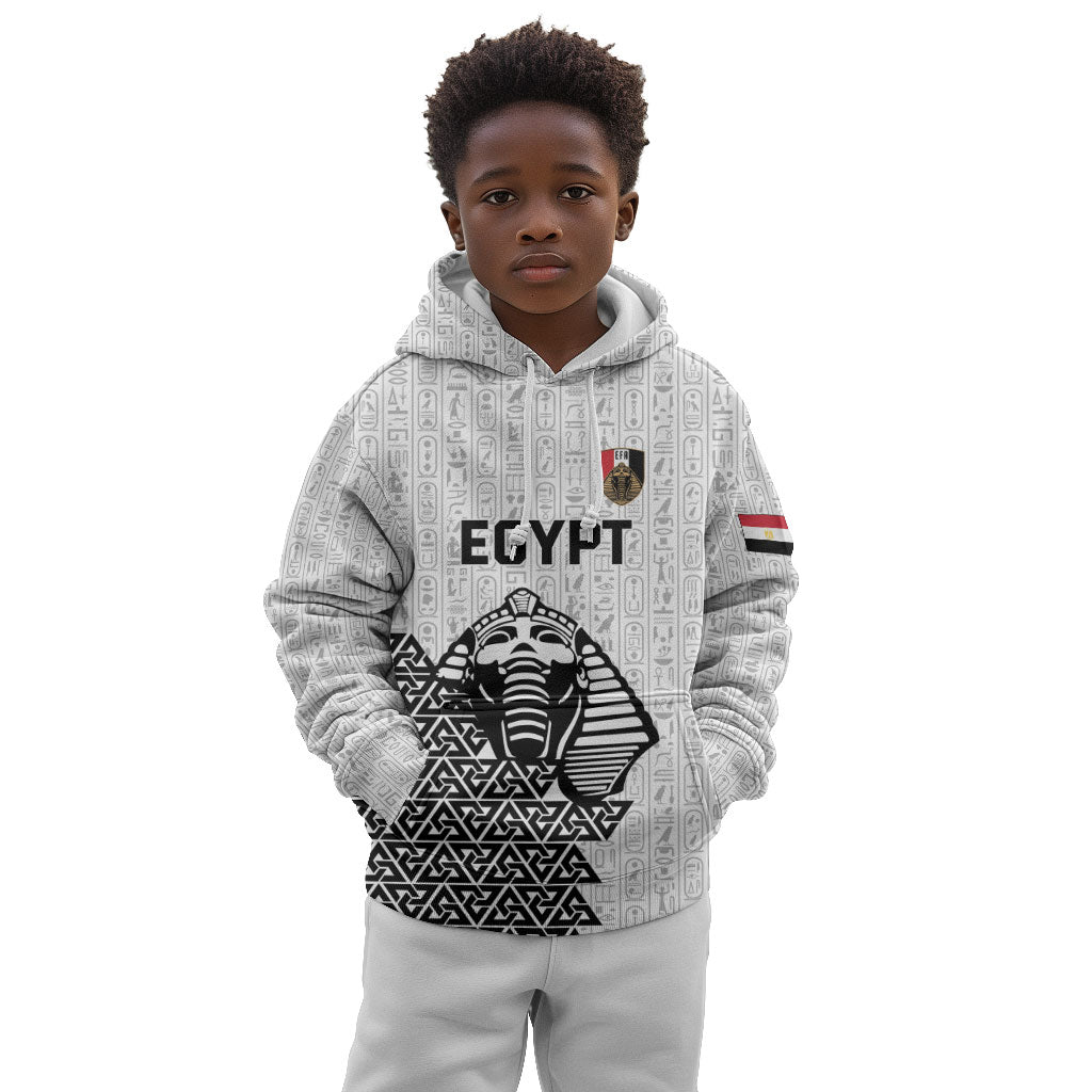 Custom World Football 2026 Egypt Kid Hoodie Pharaohs Hieroglyphs Pride White Version