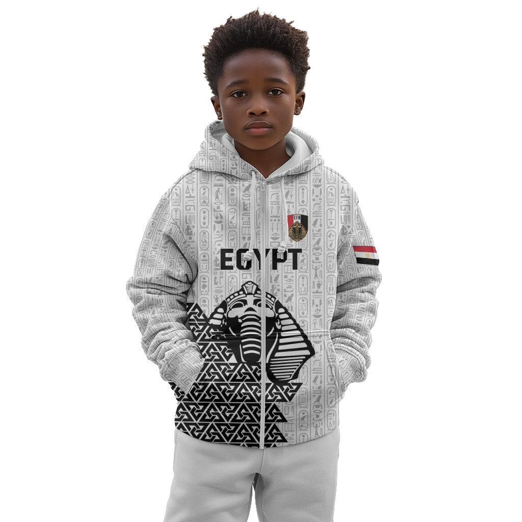 Custom World Football 2026 Egypt Kid Hoodie Pharaohs Hieroglyphs Pride White Version