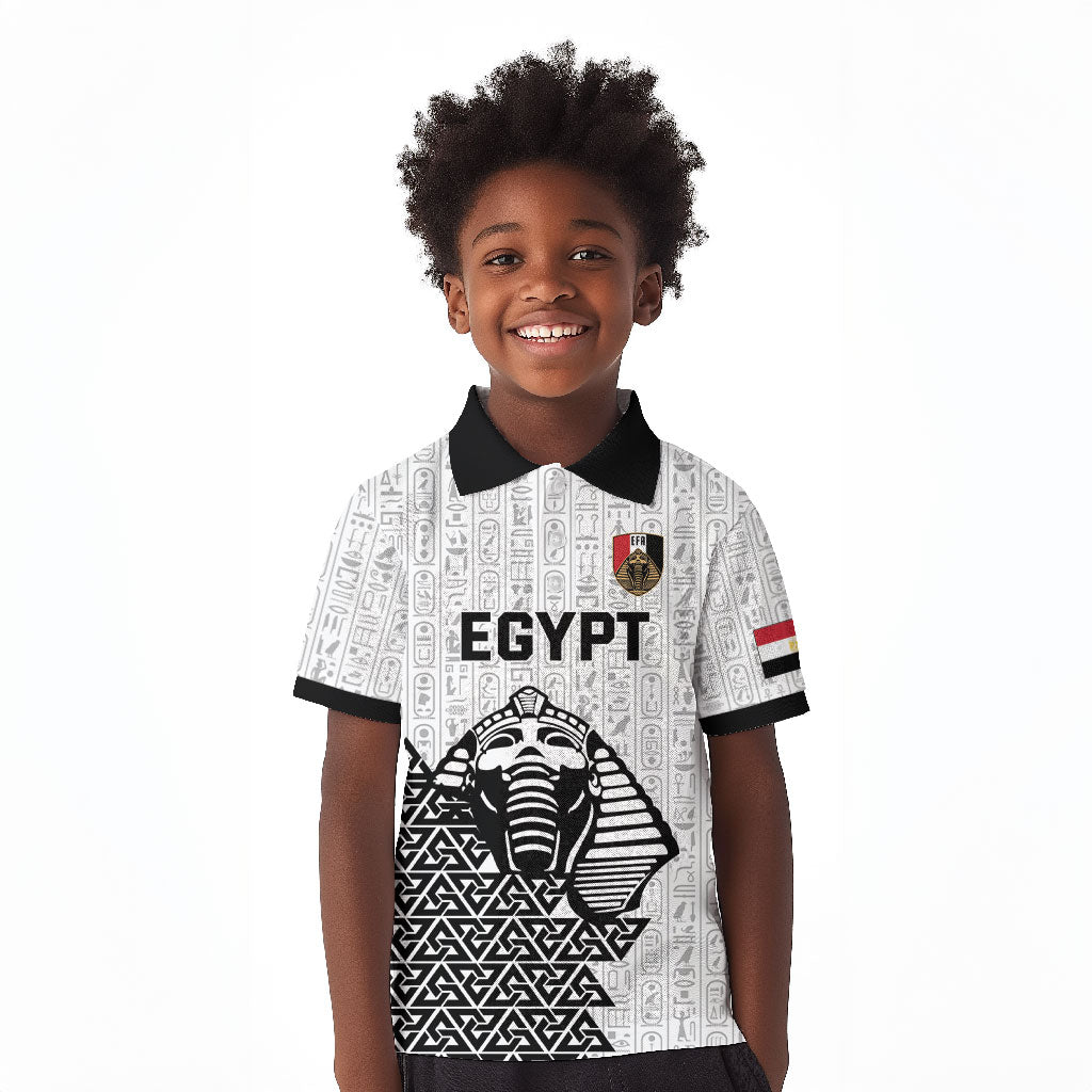 Custom World Football 2026 Egypt Kid Polo Shirt Pharaohs Hieroglyphs Pride White Version