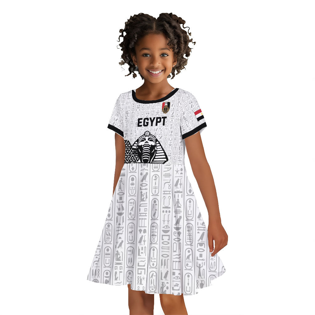 Custom World Football 2026 Egypt Kid Short Sleeve Dress Pharaohs Hieroglyphs Pride White Version