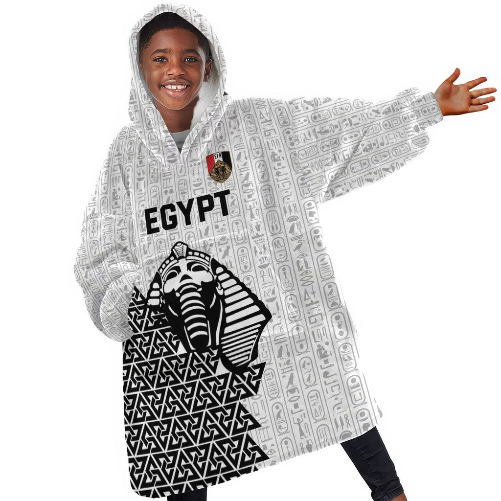 Custom World Football 2026 Egypt Kid Wearable Blanket Hoodie Pharaohs Hieroglyphs Pride White Version