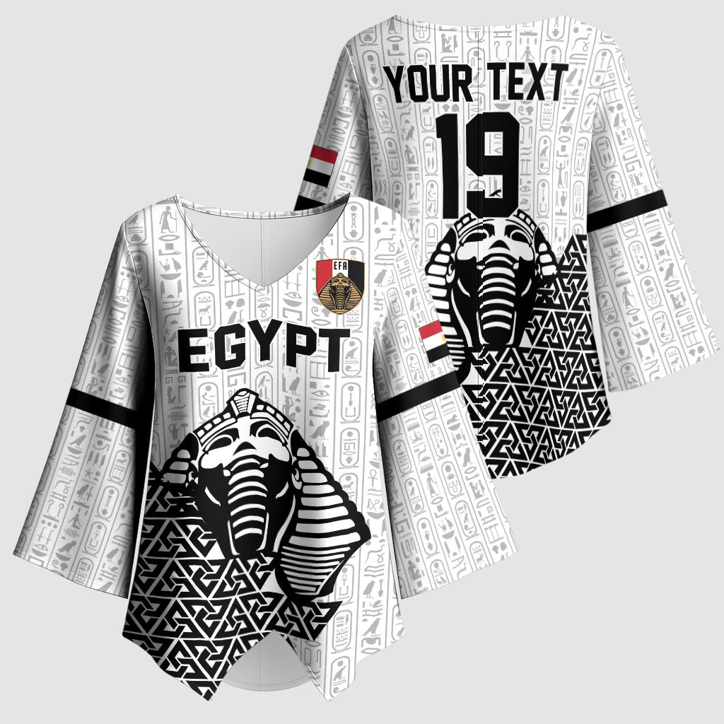 Custom World Football 2026 Egypt Kimono Sleeve Blouse Pharaohs Hieroglyphs Pride White Version
