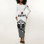 Custom World Football 2026 Egypt Long Sleeve Bodycon Dress Pharaohs Hieroglyphs Pride White Version