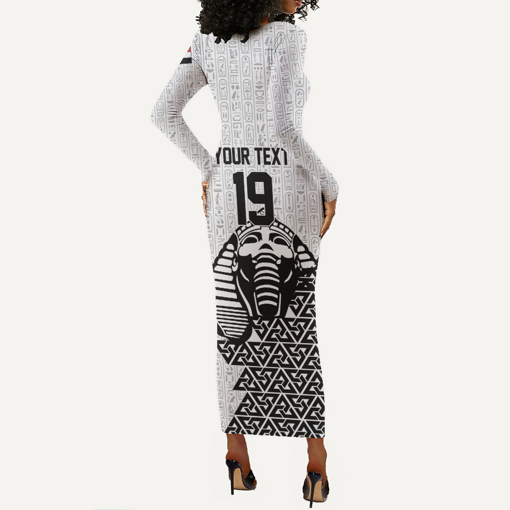 Custom World Football 2026 Egypt Long Sleeve Bodycon Dress Pharaohs Hieroglyphs Pride White Version