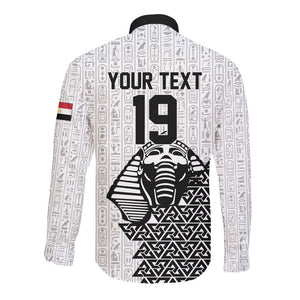 Custom World Football 2026 Egypt Long Sleeve Button Shirt Pharaohs Hieroglyphs Pride White Version