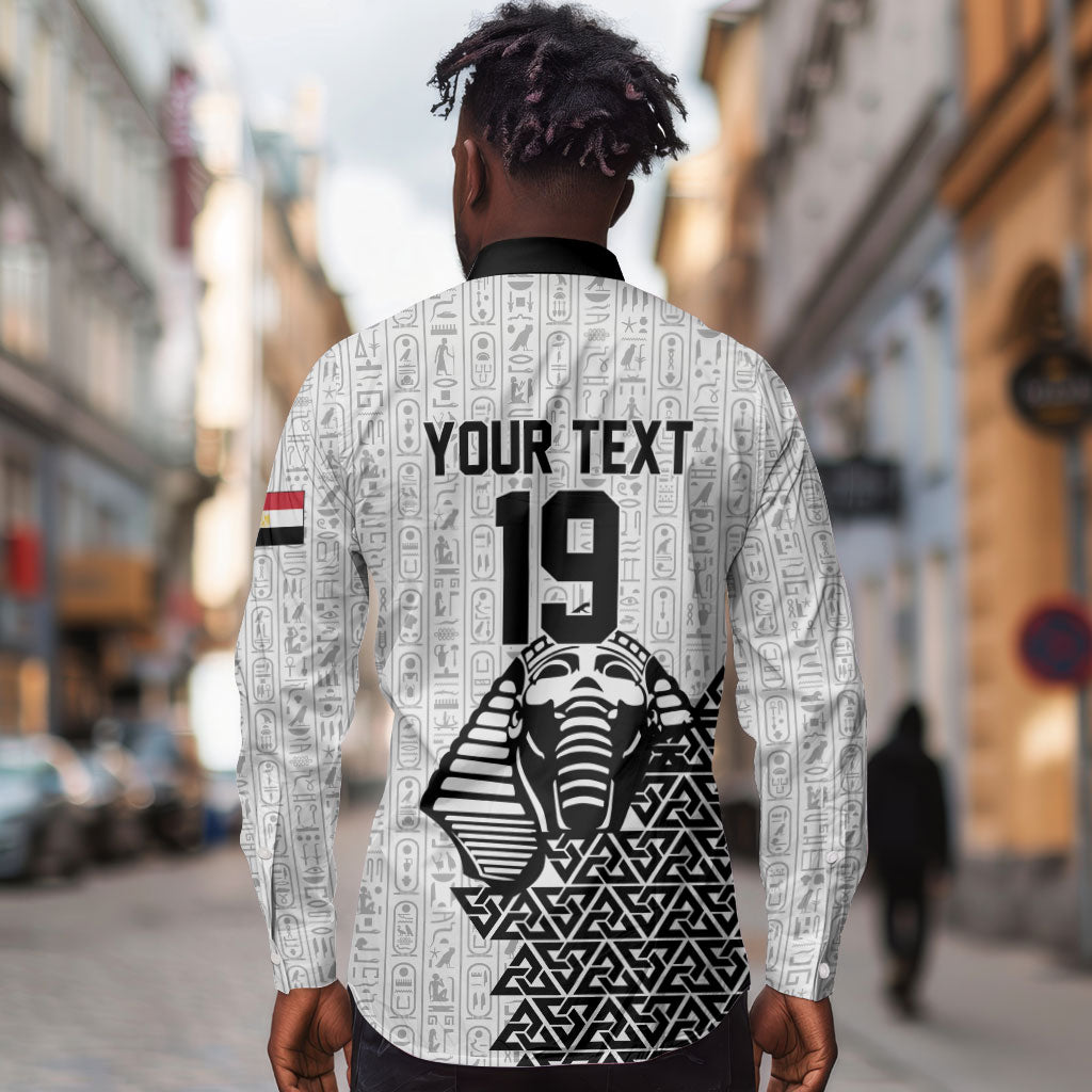 Custom World Football 2026 Egypt Long Sleeve Button Shirt Pharaohs Hieroglyphs Pride White Version