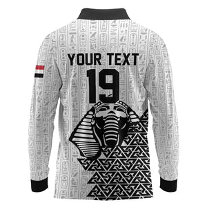 Custom World Football 2026 Egypt Long Sleeve Polo Shirt Pharaohs Hieroglyphs Pride White Version