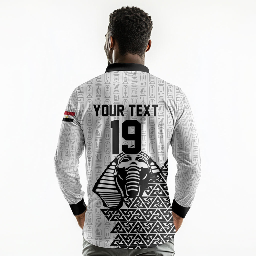 Custom World Football 2026 Egypt Long Sleeve Polo Shirt Pharaohs Hieroglyphs Pride White Version