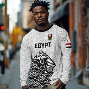 Custom World Football 2026 Egypt Long Sleeve Shirt Pharaohs Hieroglyphs Pride White Version