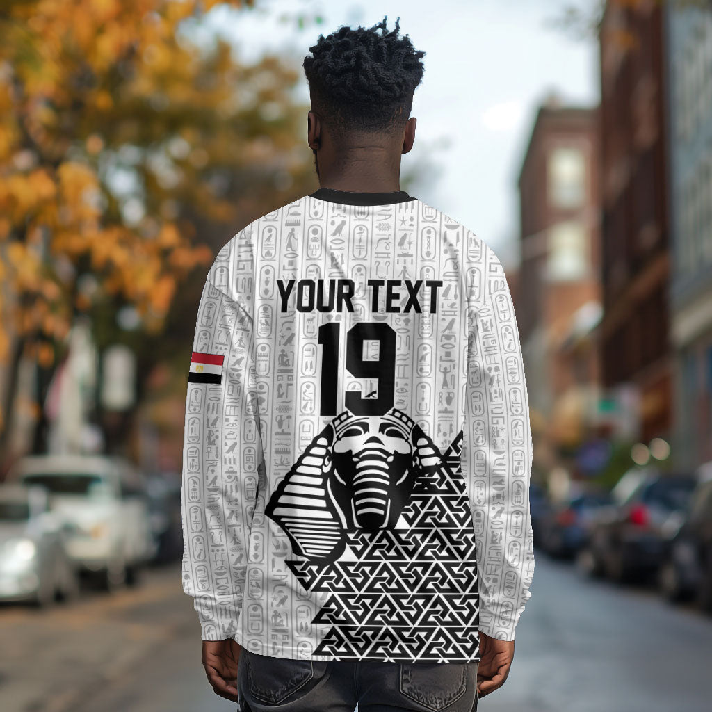 Custom World Football 2026 Egypt Long Sleeve Shirt Pharaohs Hieroglyphs Pride White Version