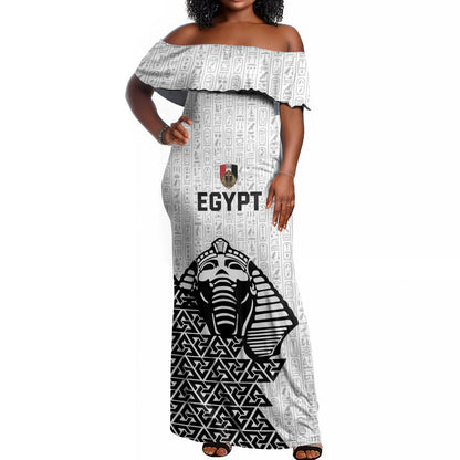 Custom World Football 2026 Egypt Off Shoulder Maxi Dress Pharaohs Hieroglyphs Pride White Version