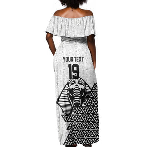 Custom World Football 2026 Egypt Off Shoulder Maxi Dress Pharaohs Hieroglyphs Pride White Version
