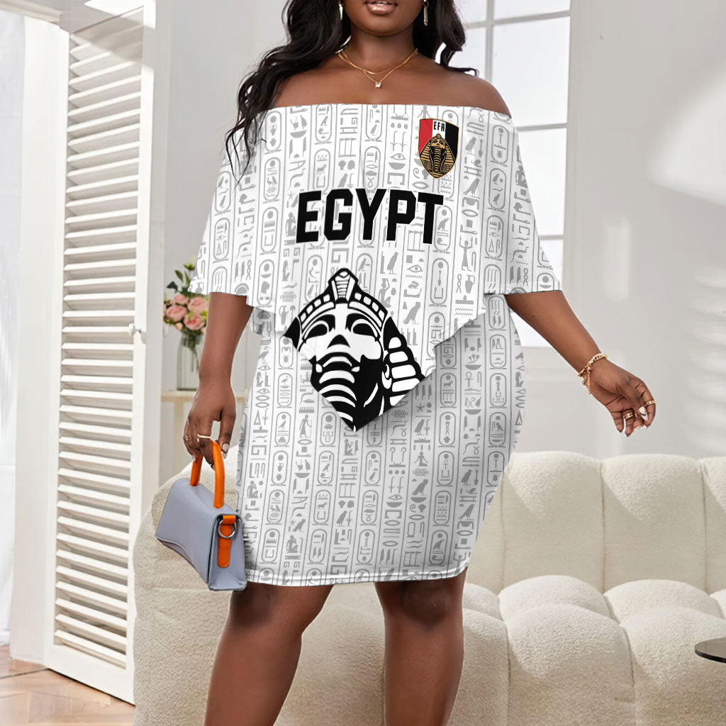 Custom World Football 2026 Egypt Off Shoulder Short Dress Pharaohs Hieroglyphs Pride White Version