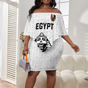 Custom World Football 2026 Egypt Off Shoulder Short Dress Pharaohs Hieroglyphs Pride White Version