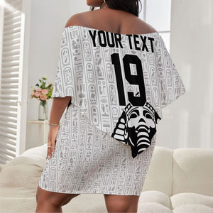 Custom World Football 2026 Egypt Off Shoulder Short Dress Pharaohs Hieroglyphs Pride White Version