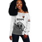 Custom World Football 2026 Egypt Off Shoulder Sweater Pharaohs Hieroglyphs Pride White Version